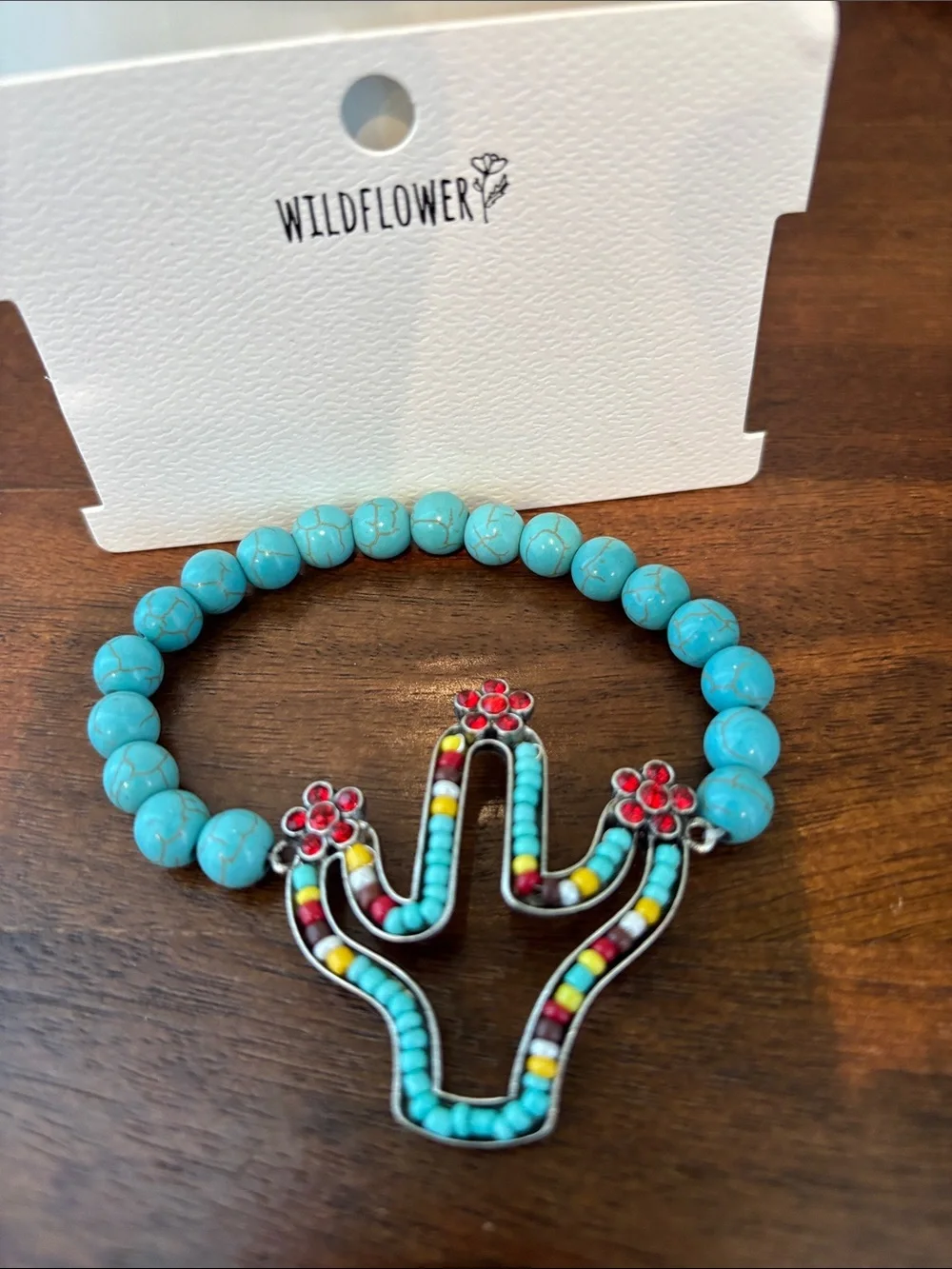 Wildflower Cactus beaded,turquoise stones,rhinestone flowers stretch,Western